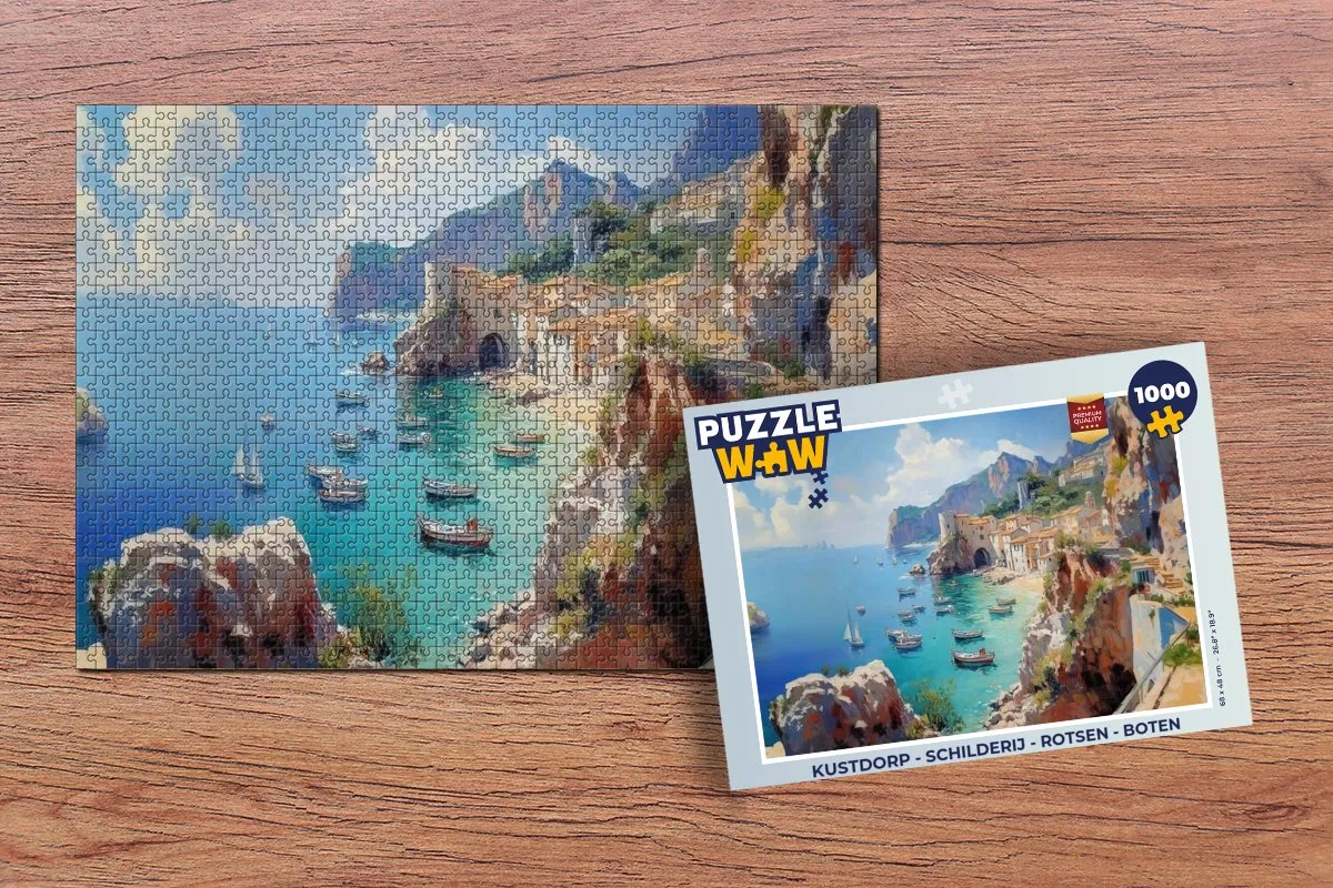 PuzzleWow Kustdorp Legpuzzel 1000 Stuks - Dorp/Rotsen/Boten