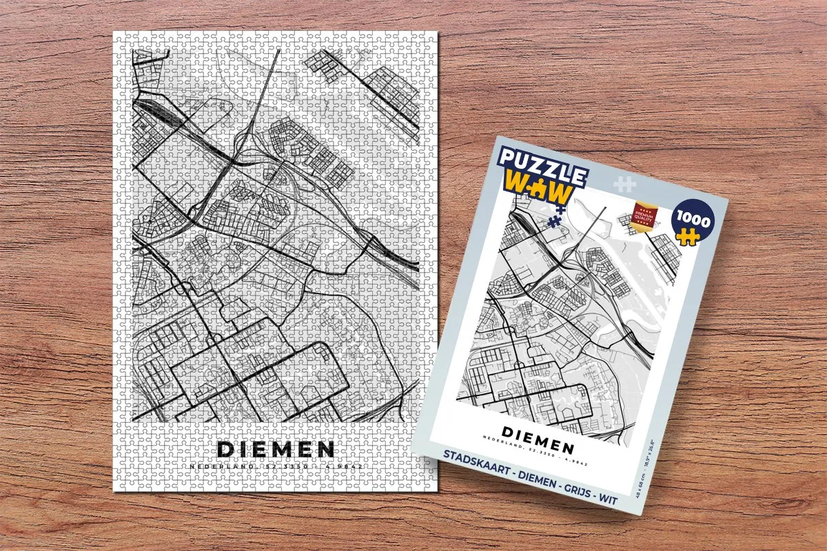 PuzzleWow Stadskaart Diemen Legpuzzel 1000 Stuks - Multicolor