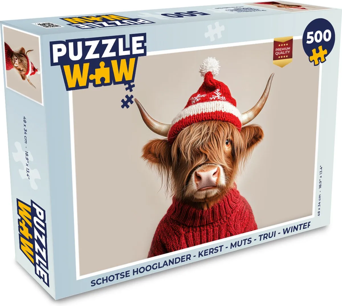 PuzzleWow Schotse Hooglander Kerstpuzzel 500 Stuks - Kerst