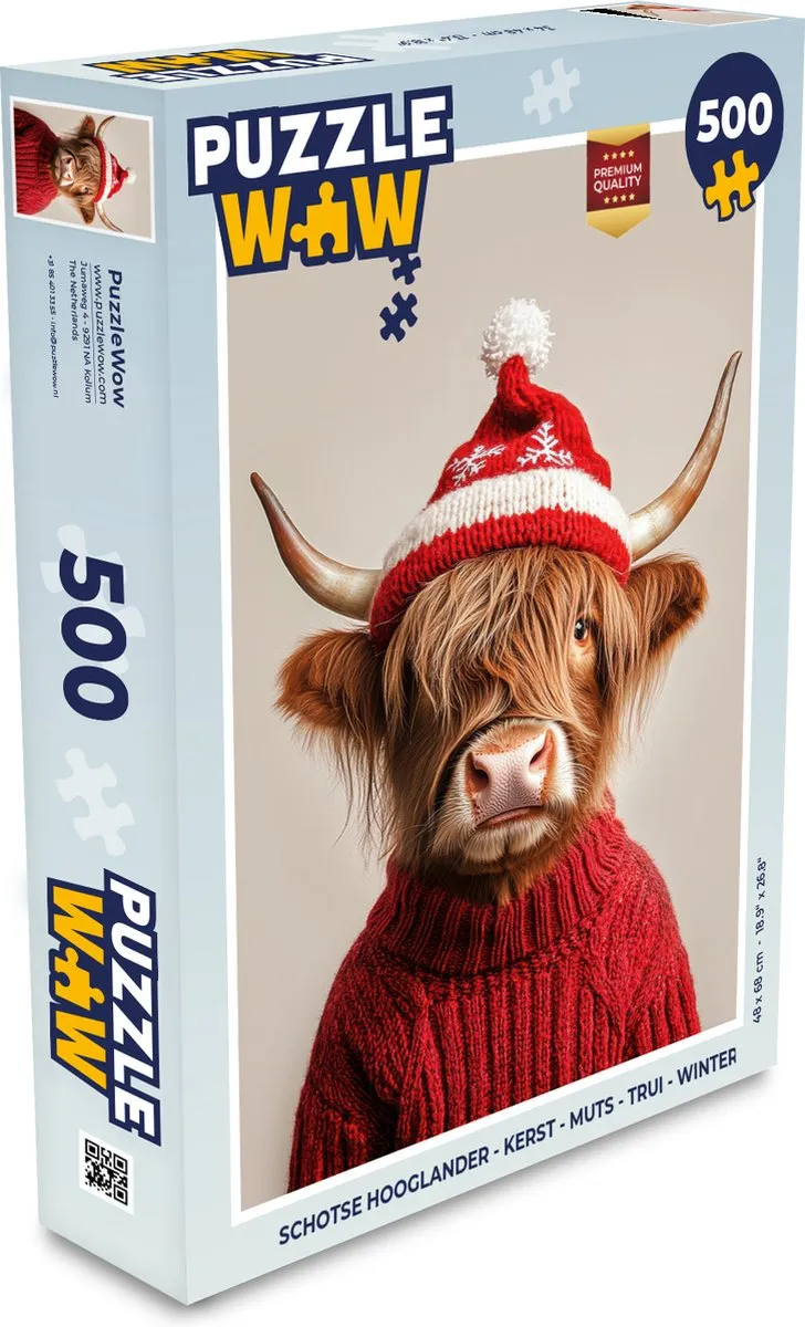 PuzzleWow Schotse Hooglander Kerstpuzzel 500 Stuks - Kerst