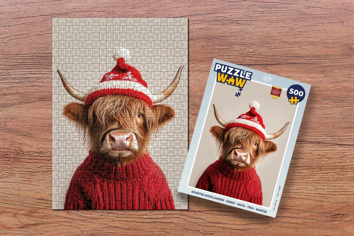 PuzzleWow Schotse Hooglander Kerstpuzzel 500 Stuks - Kerst