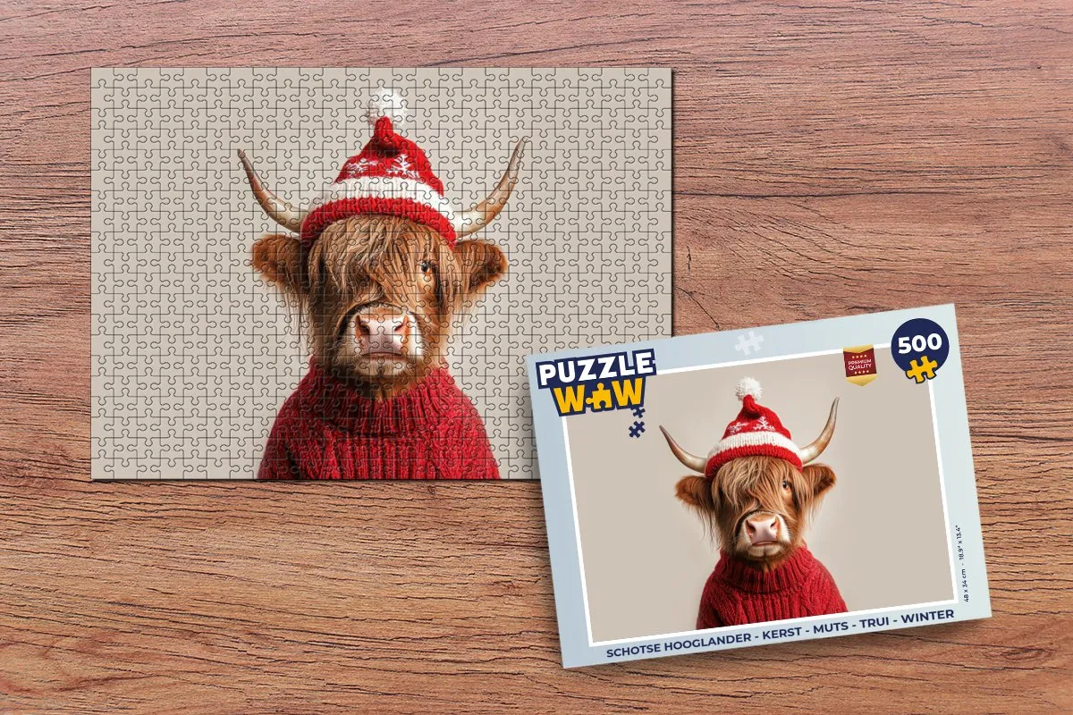 PuzzleWow Schotse Hooglander Kerstpuzzel 500 Stuks - Kerst
