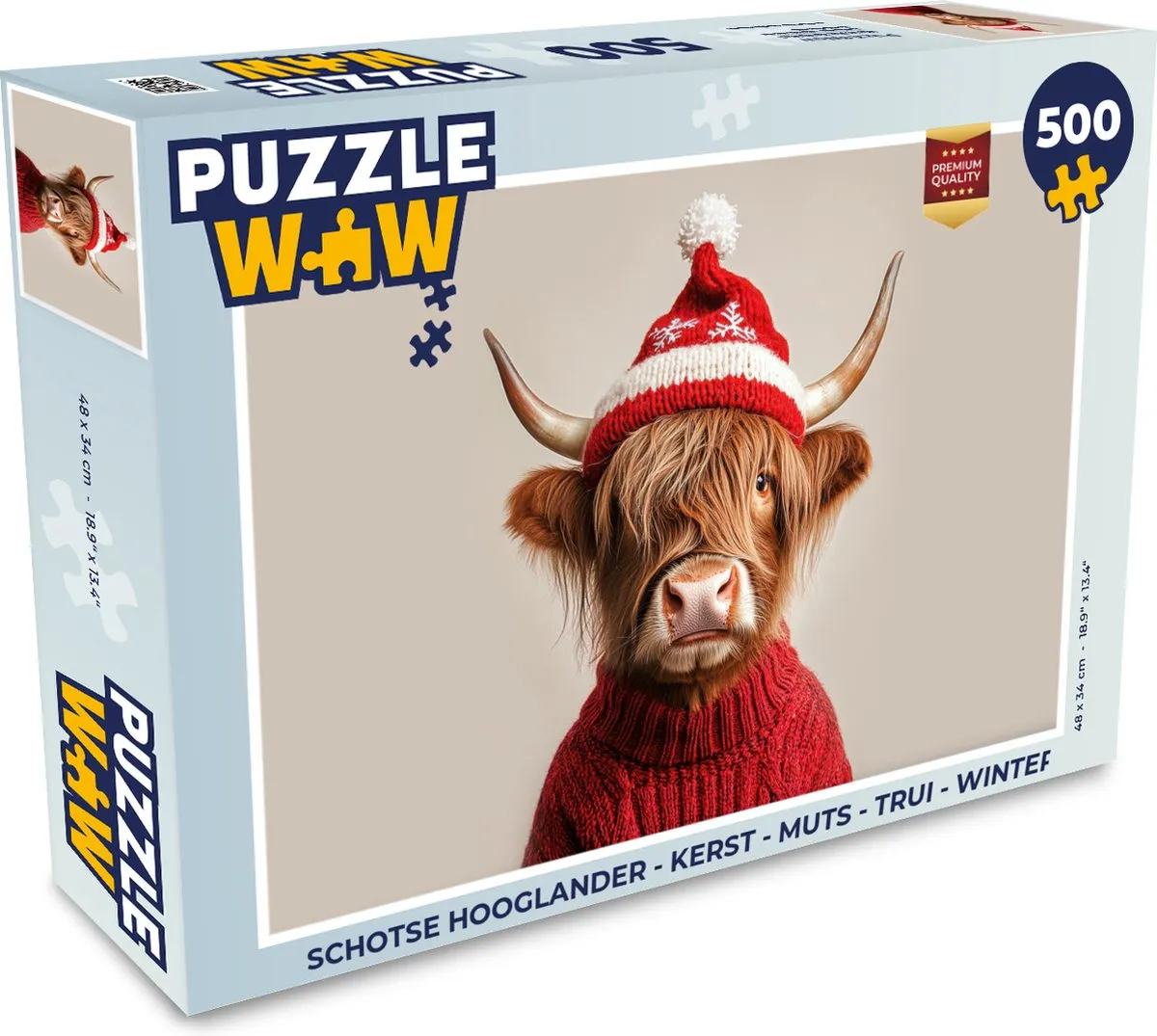 PuzzleWow Schotse Hooglander Kerstpuzzel 500 Stuks