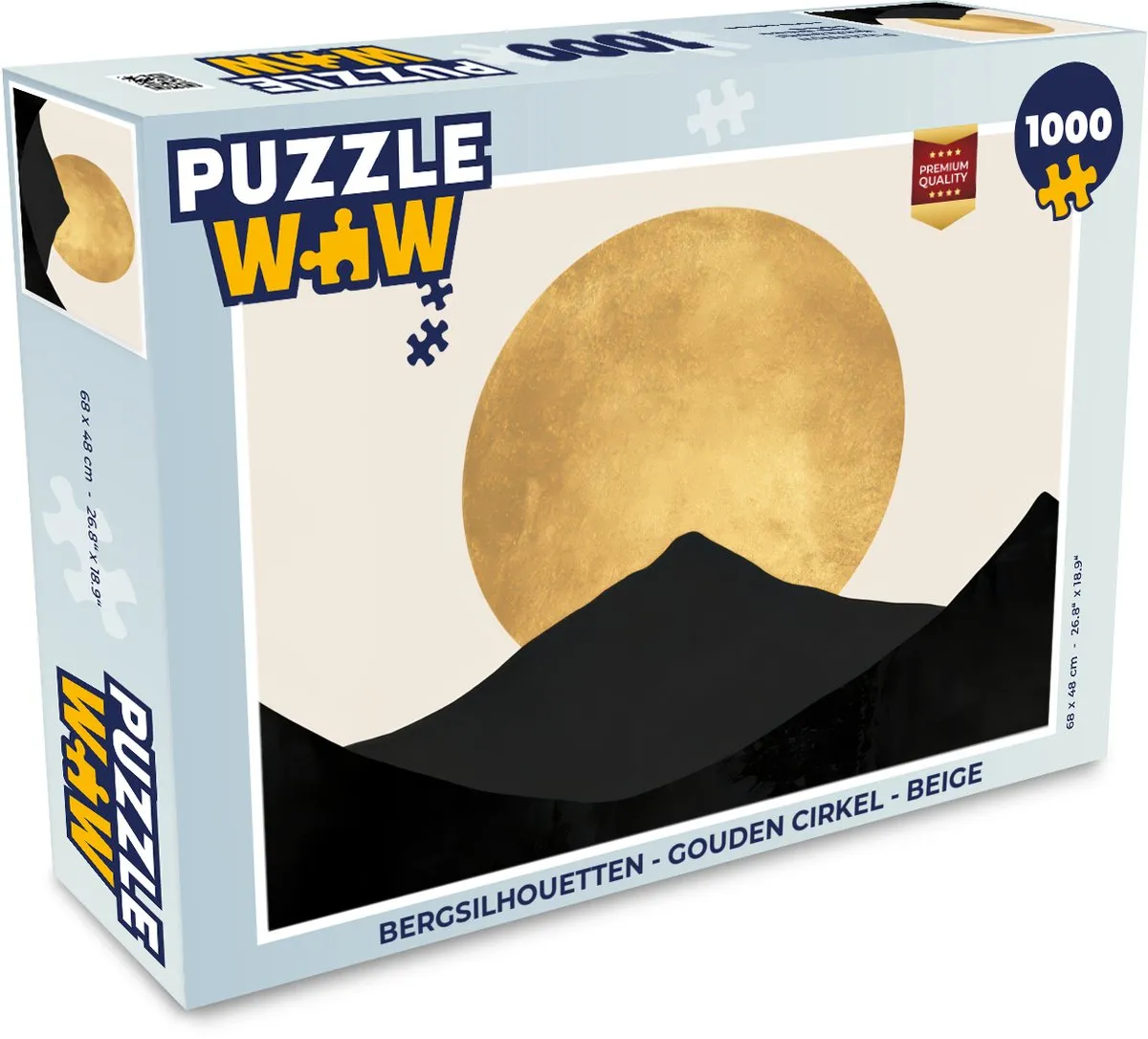 PuzzleWow Bergsilhouetten Legpuzzel 1000 Stuks - Beige/Gouden Cirkel