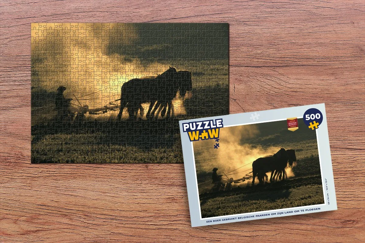 PuzzleWow Legpuzzel Een Boer Met Belgische Paarden 500 Stuks - Multicolor