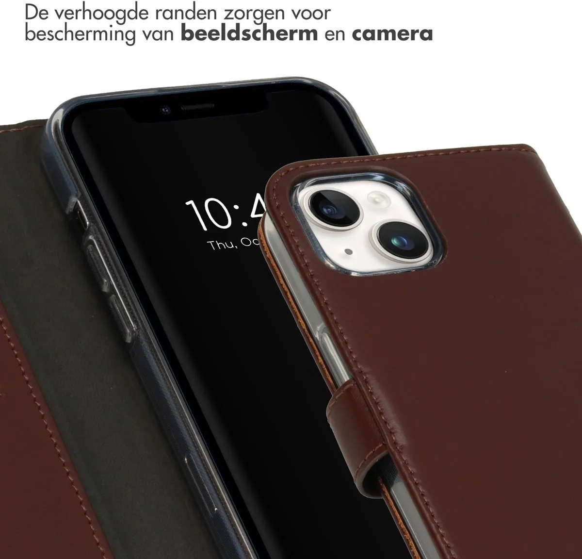 Selencia Hoesje iPhone 15 Echt Lederen Bookcase - 3 Pasjes - Bruin