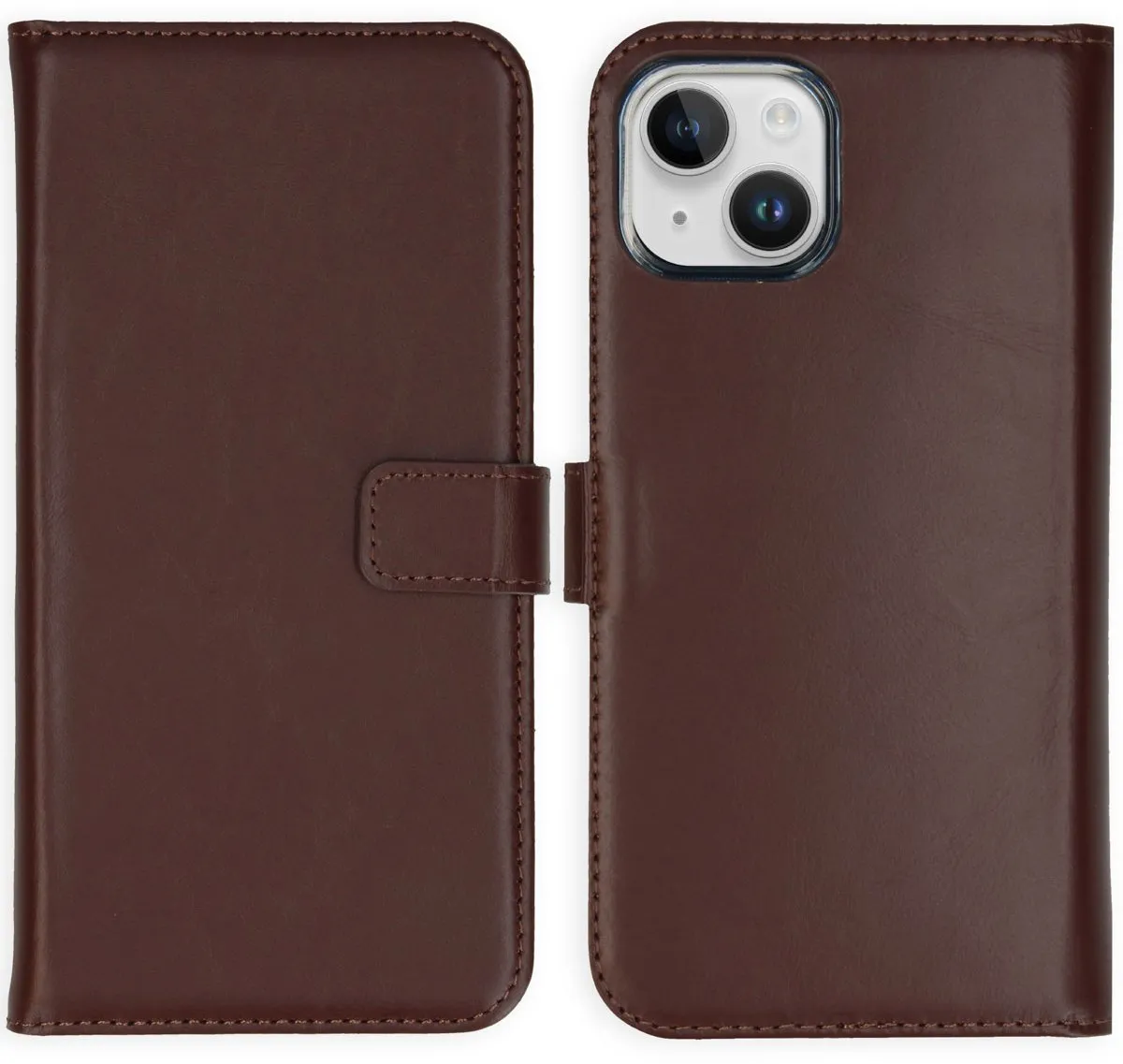 Selencia Hoesje iPhone 15 Echt Lederen Bookcase - 3 Pasjes - Bruin