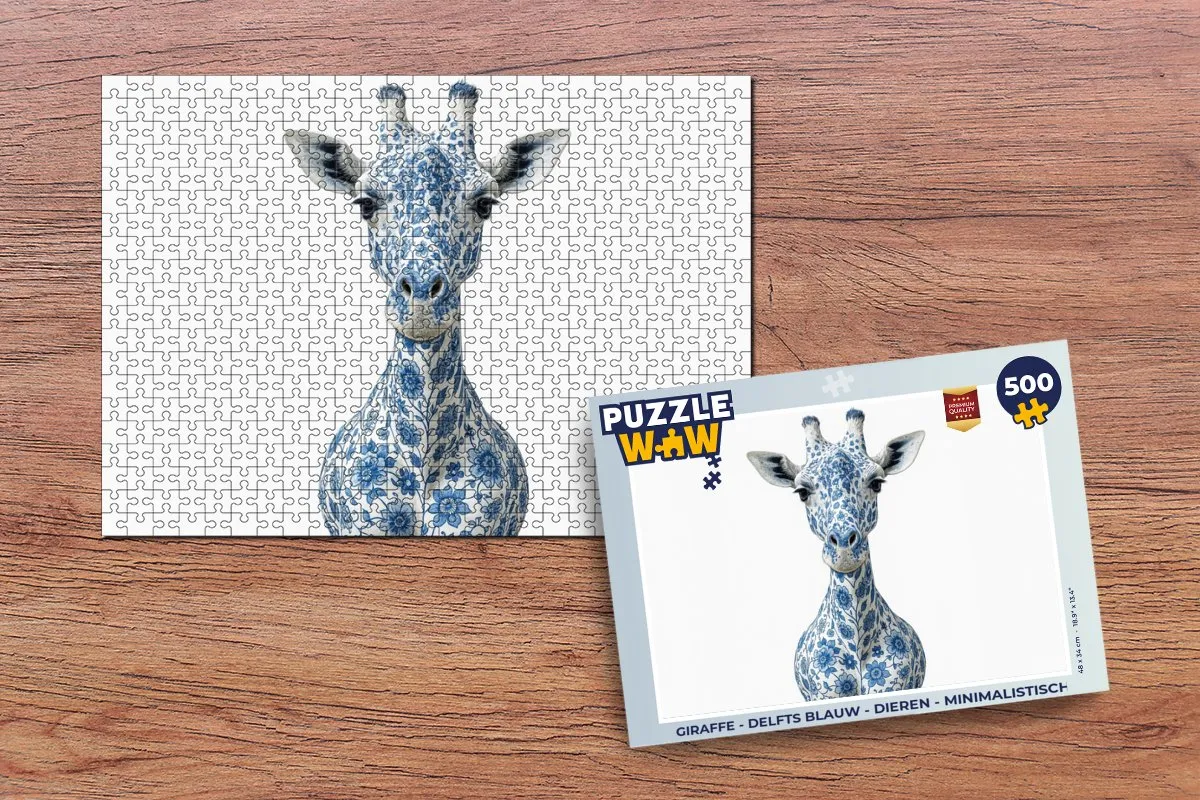 PuzzleWow Giraffe Puzzel 500 Stuks - Delfts Blauw