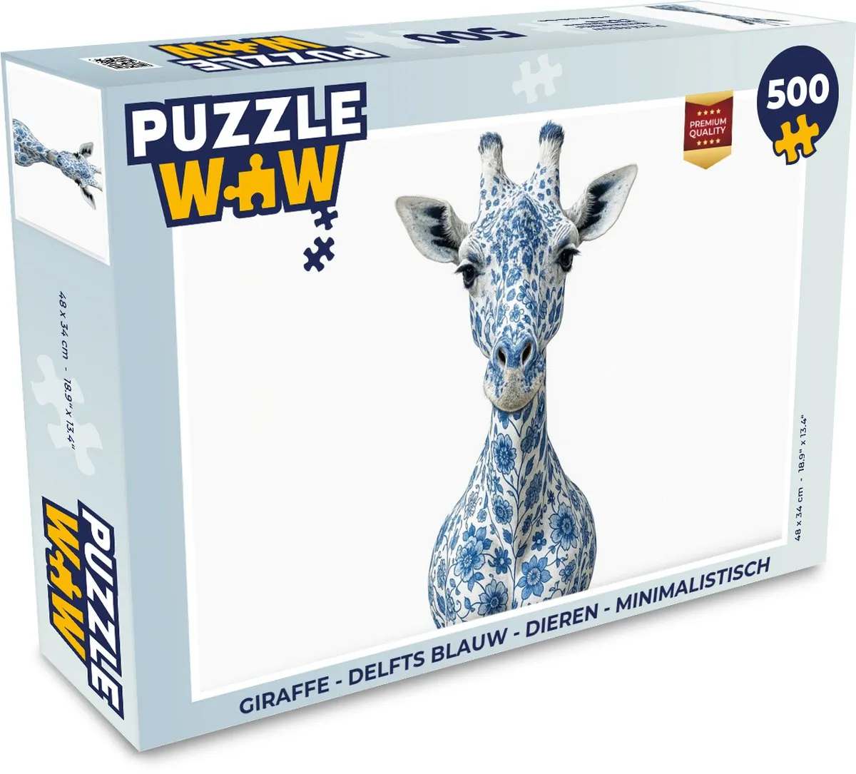 PuzzleWow Giraffe Puzzel 500 Stuks - Delfts Blauw