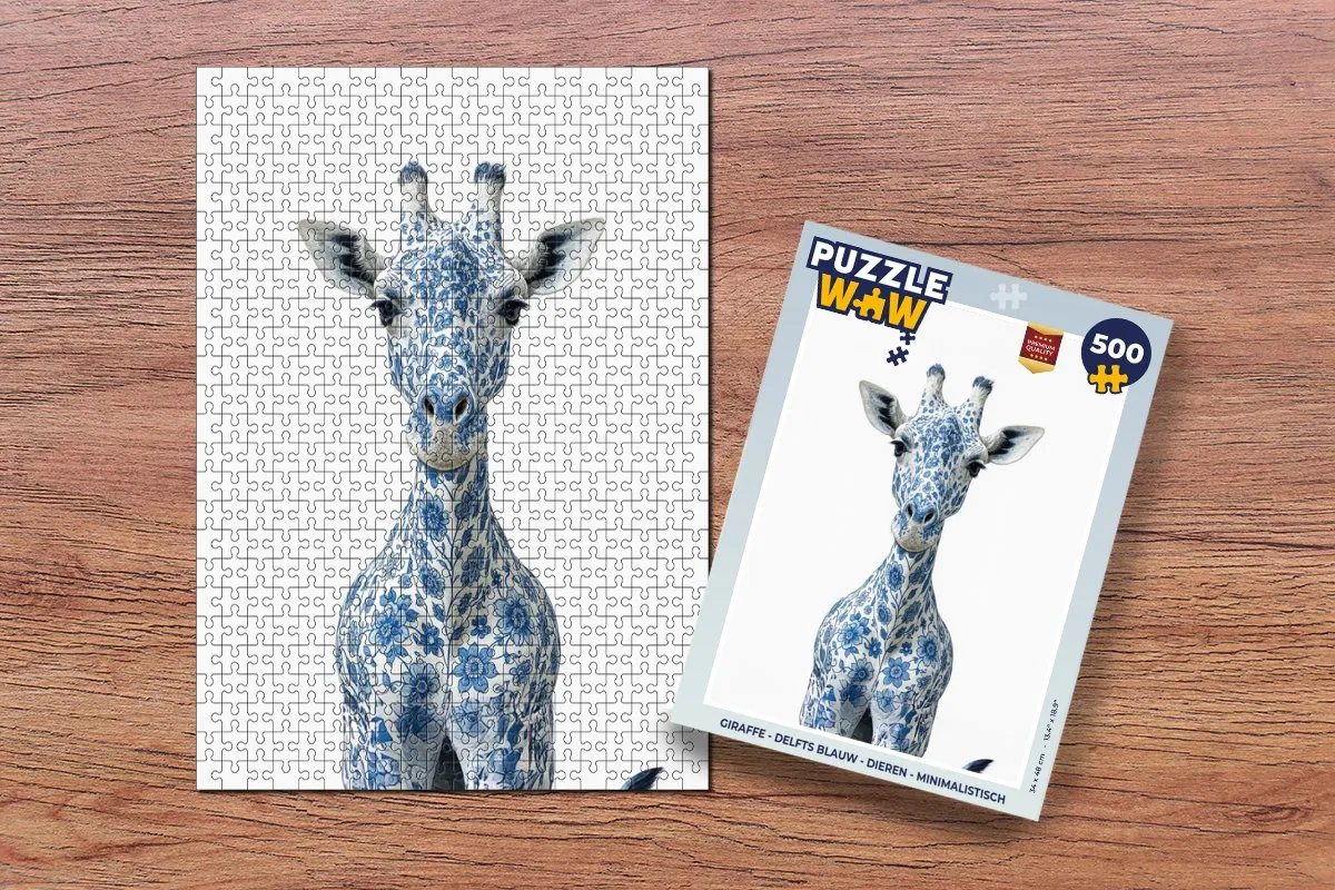 PuzzleWow Giraffe Puzzel 500 Stuks - Delfts Blauw