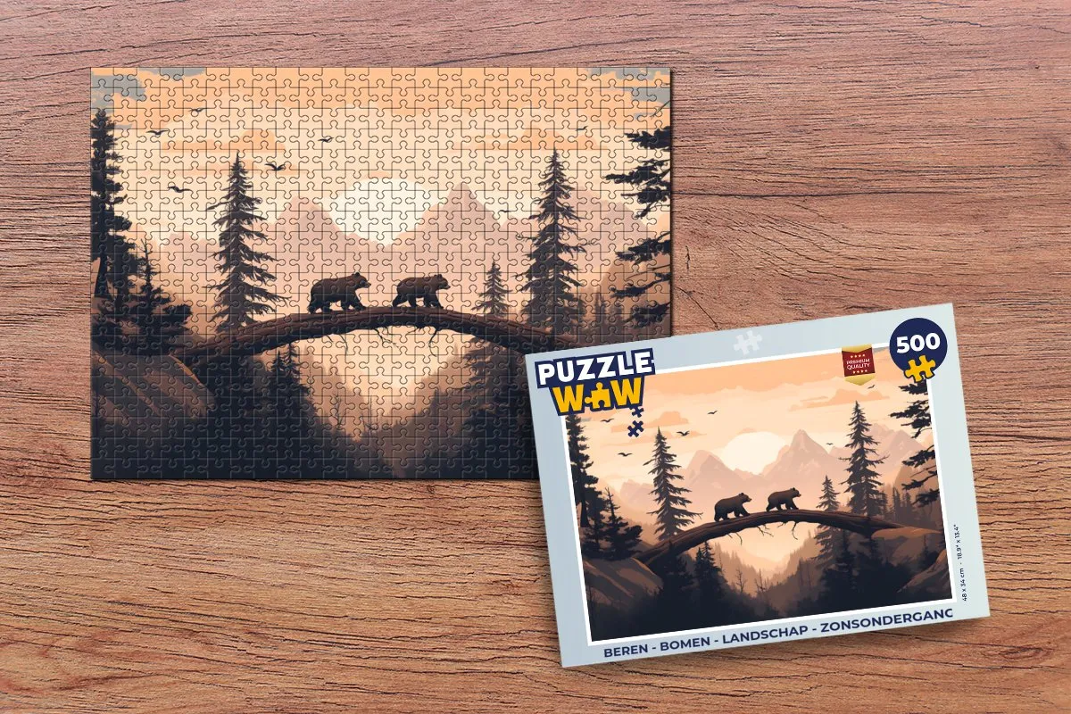 PuzzleWow Beren Landschap Zonsondergang Legpuzzel 500 Stuks