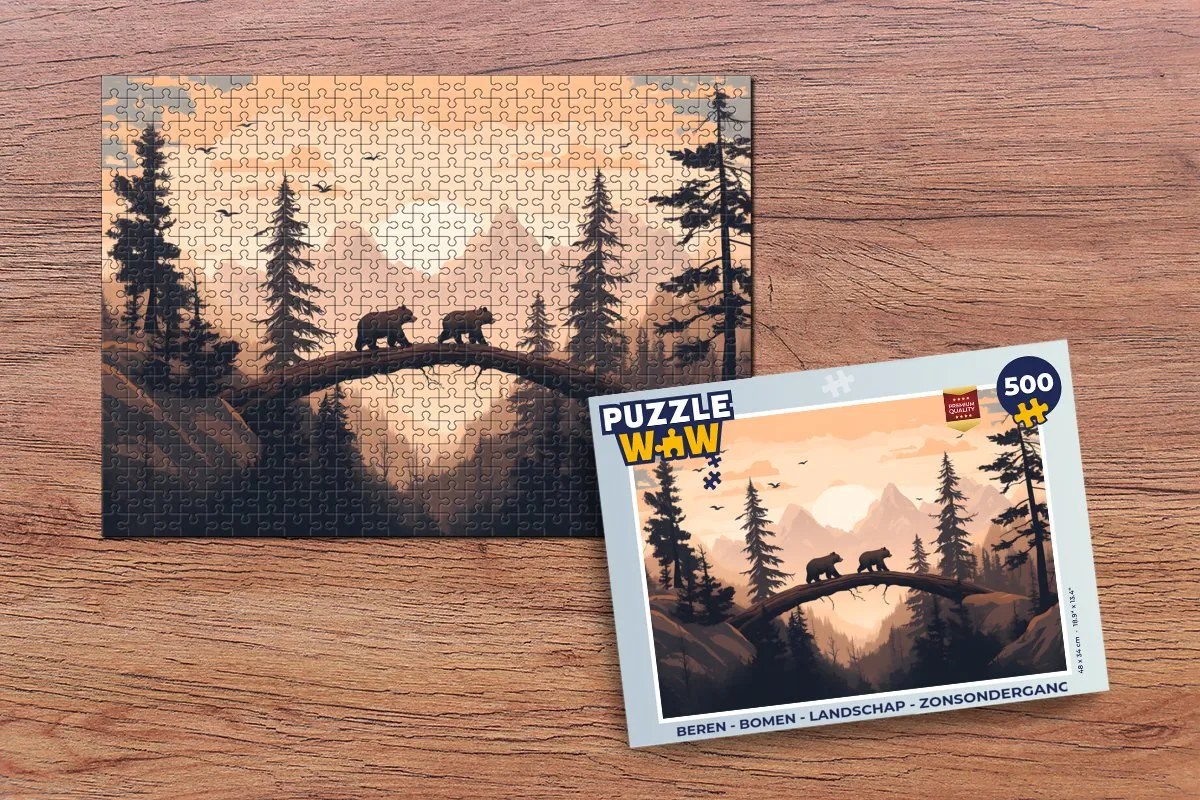 PuzzleWow Beren Landschap Zonsondergang Legpuzzel 500 Stuks