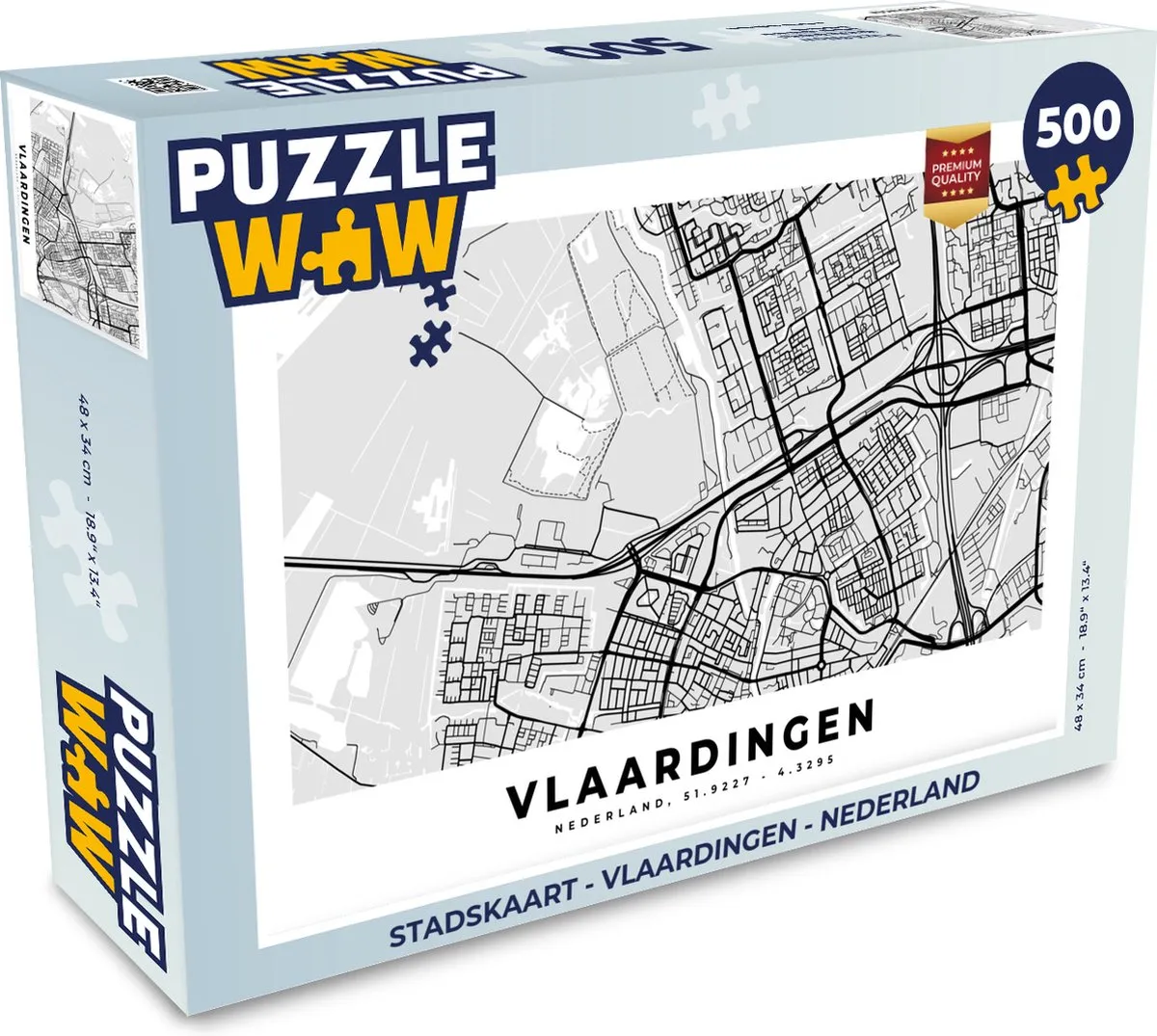 PuzzleWow Stadskaart Vlaardingen Nederland Legpuzzel 500 Stuks