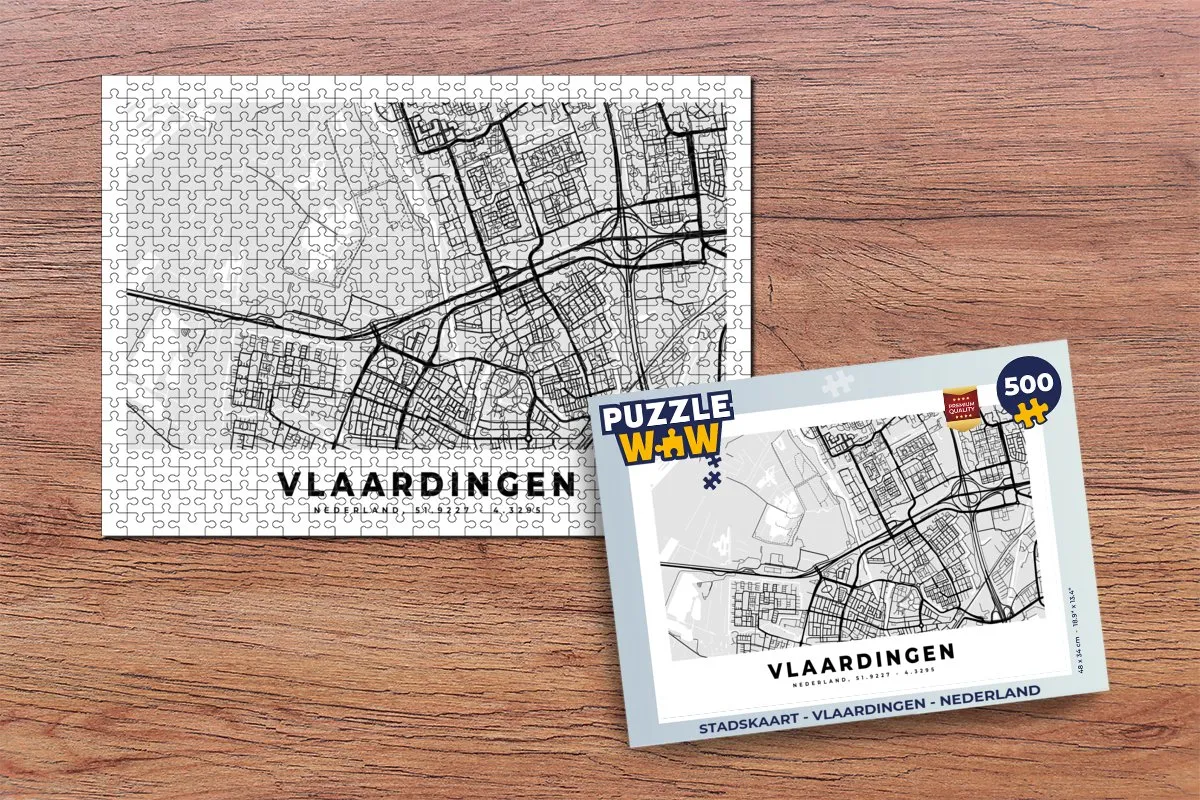 PuzzleWow Stadskaart Vlaardingen Nederland Legpuzzel 500 Stuks - Multicolor