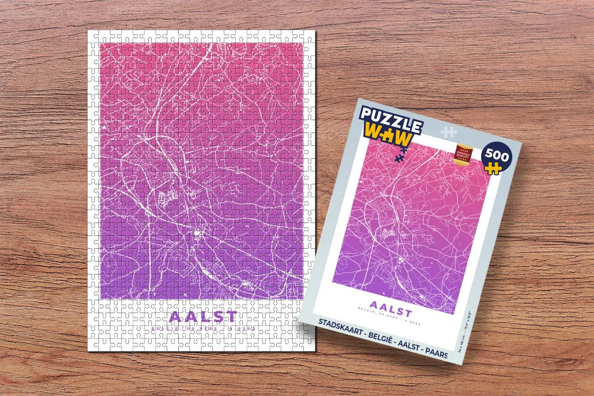 PuzzleWow Stadskaart België Aalst Legpuzzel 500 Stuks - Paars