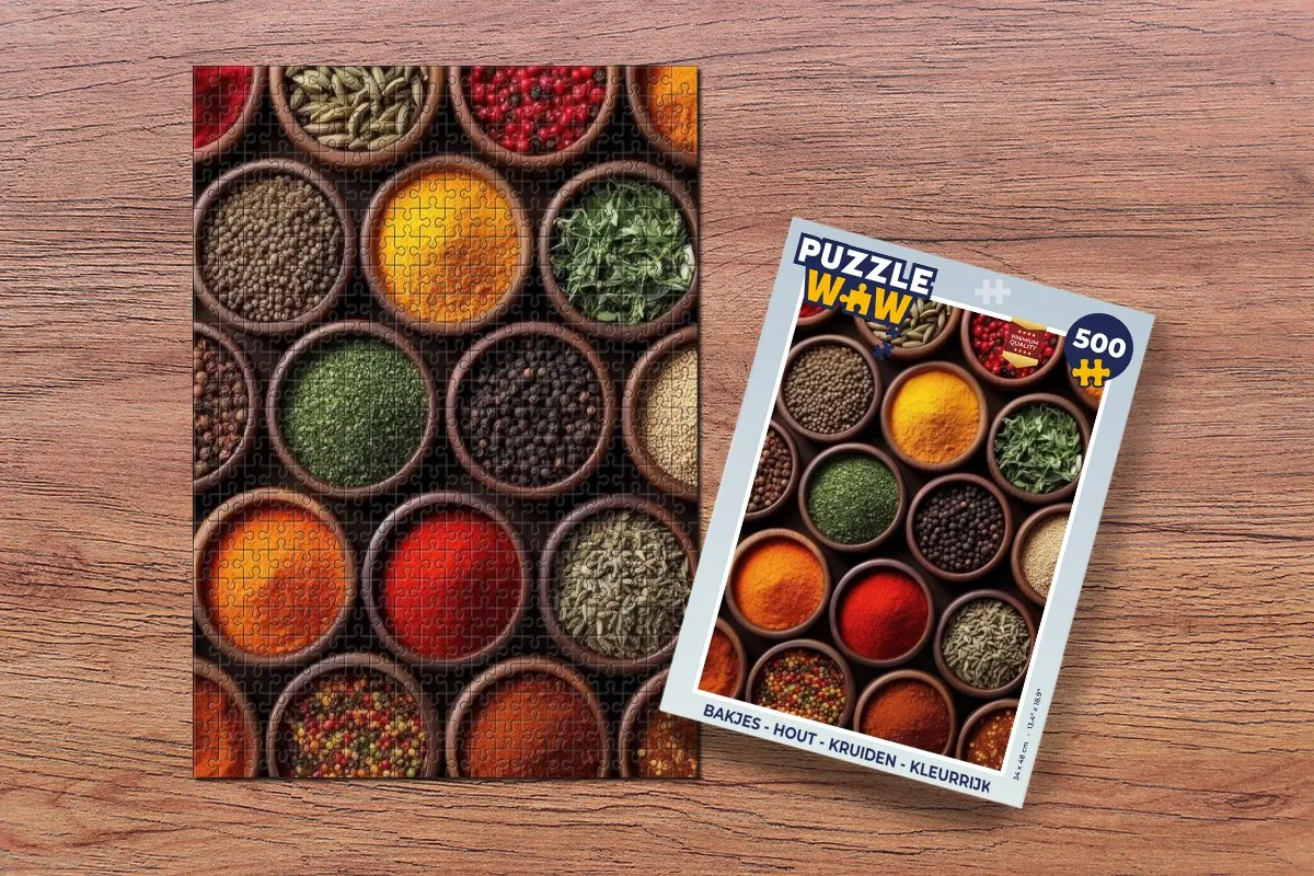 PuzzleWow Puzzel Bakjes Hout Kruiden 500 Stuks - Kleurrijk