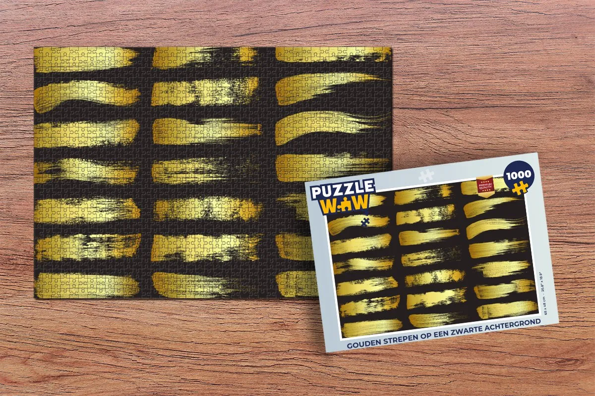 PuzzleWow Legpuzzel 1000 Stuks - Gouden Strepen op Zwart - Multicolor