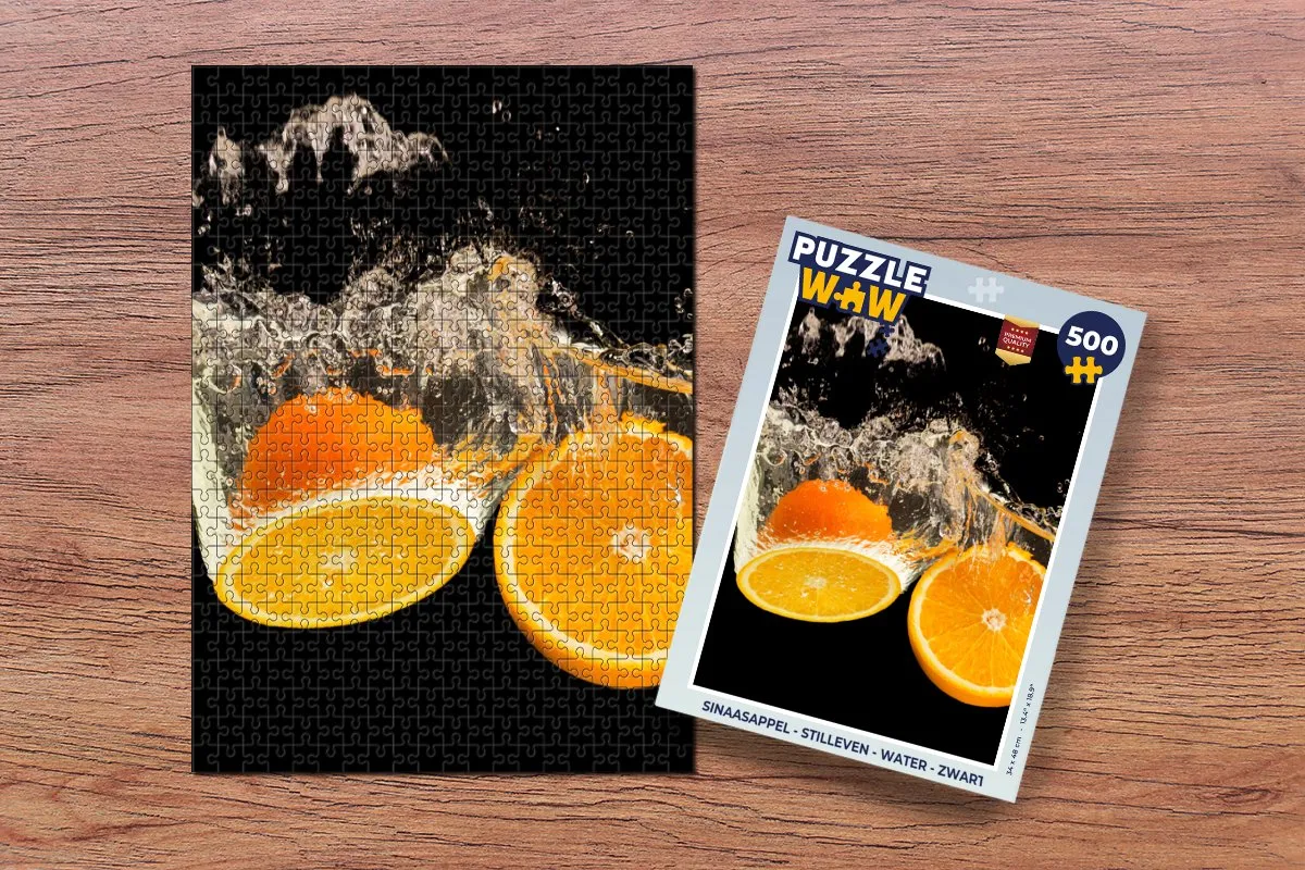 PuzzleWow Sinaasappel Stilleven Water Zwart Legpuzzel 500 Stuks