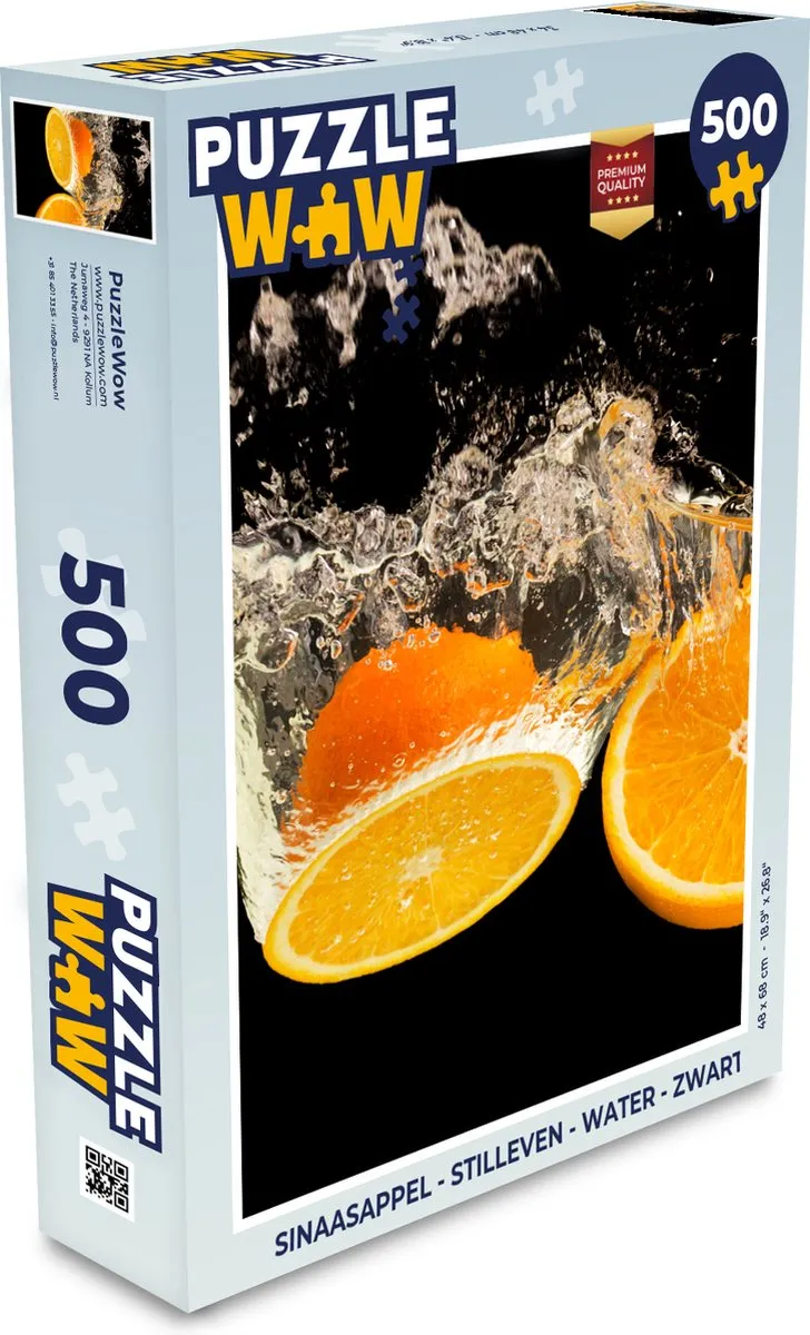 PuzzleWow Sinaasappel Stilleven Water Zwart Legpuzzel 500 Stuks