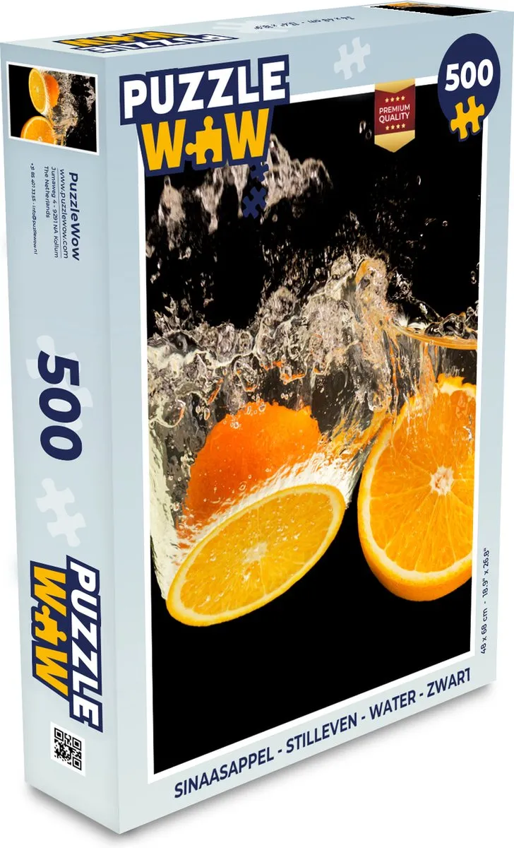 PuzzleWow Sinaasappel Stilleven Water Zwart Legpuzzel 500 Stuks