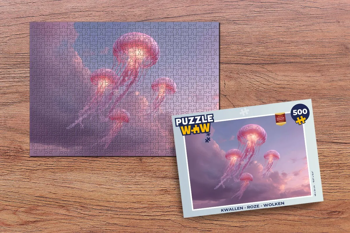 PuzzleWow Kwallen Puzzel 500 Stuks - Roze Wolken