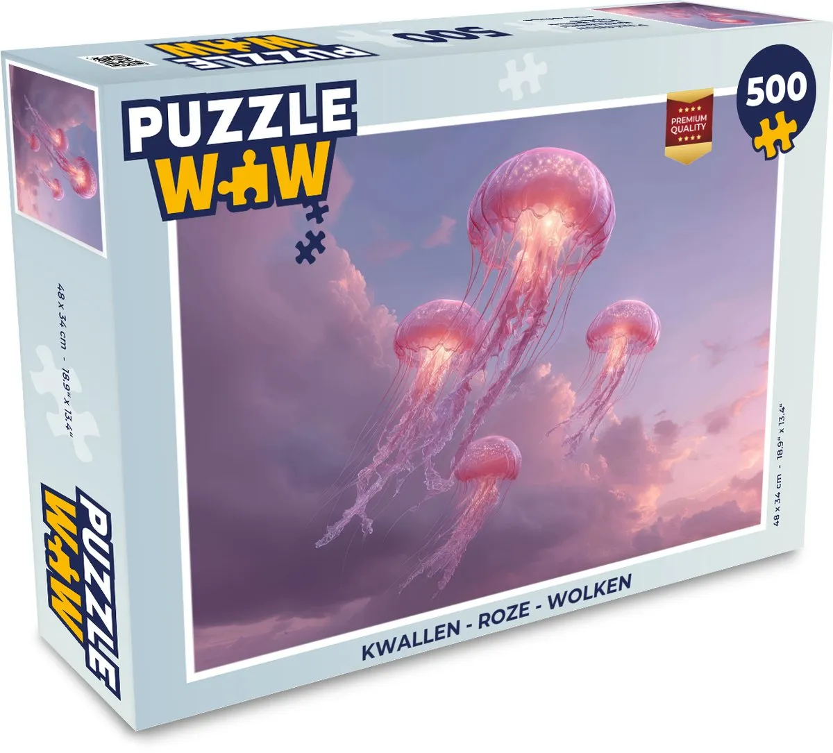 PuzzleWow Kwallen Puzzel 500 Stuks - Roze Wolken