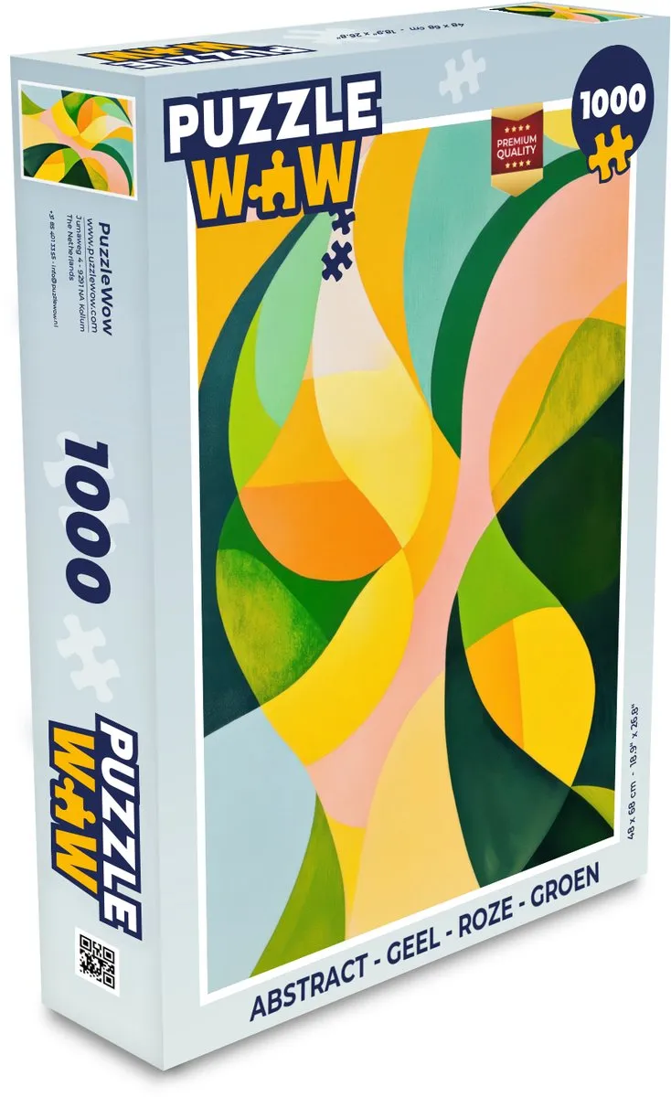 PuzzleWow Abstract Legpuzzel 1000 Stuks - Geel/Roze/ Groen