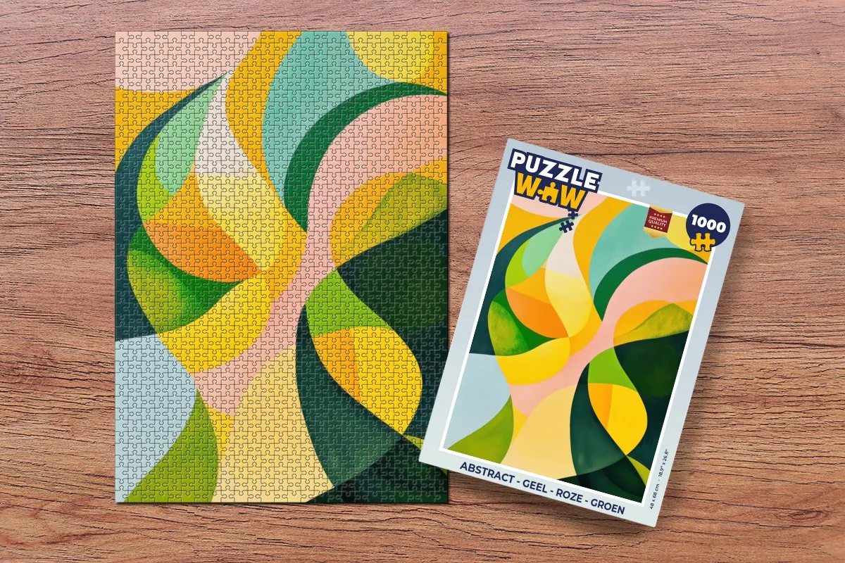PuzzleWow Abstract Legpuzzel 1000 Stuks - Geel/Roze/ Groen