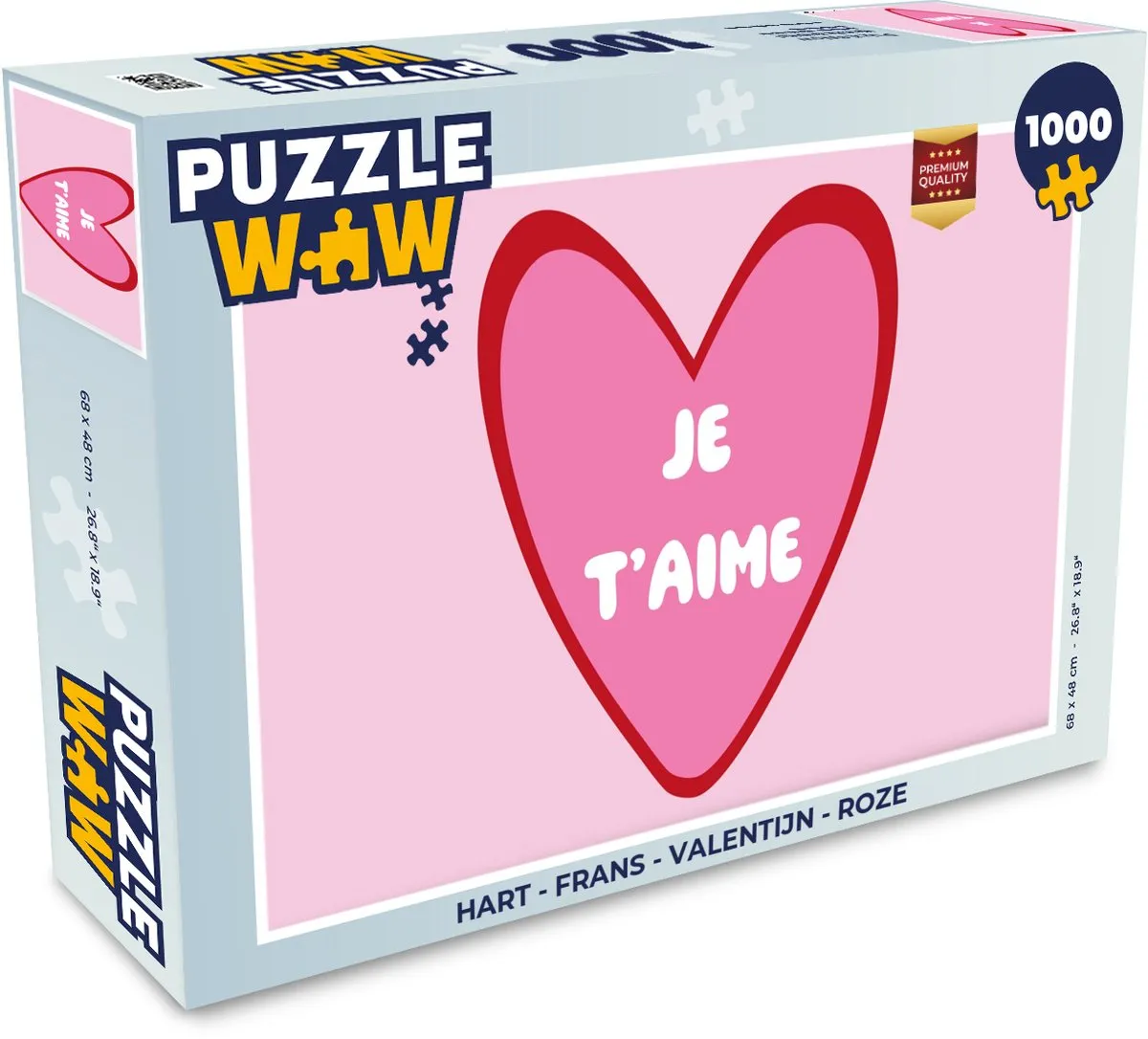 PuzzleWow Hart - Je t'aime Legpuzzel 1000 Stuks - Roze