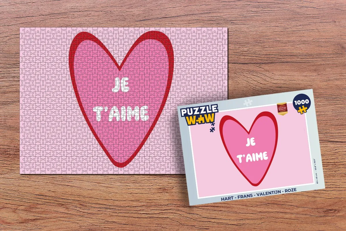 PuzzleWow Hart - Je t'aime Legpuzzel 1000 Stuks - Roze