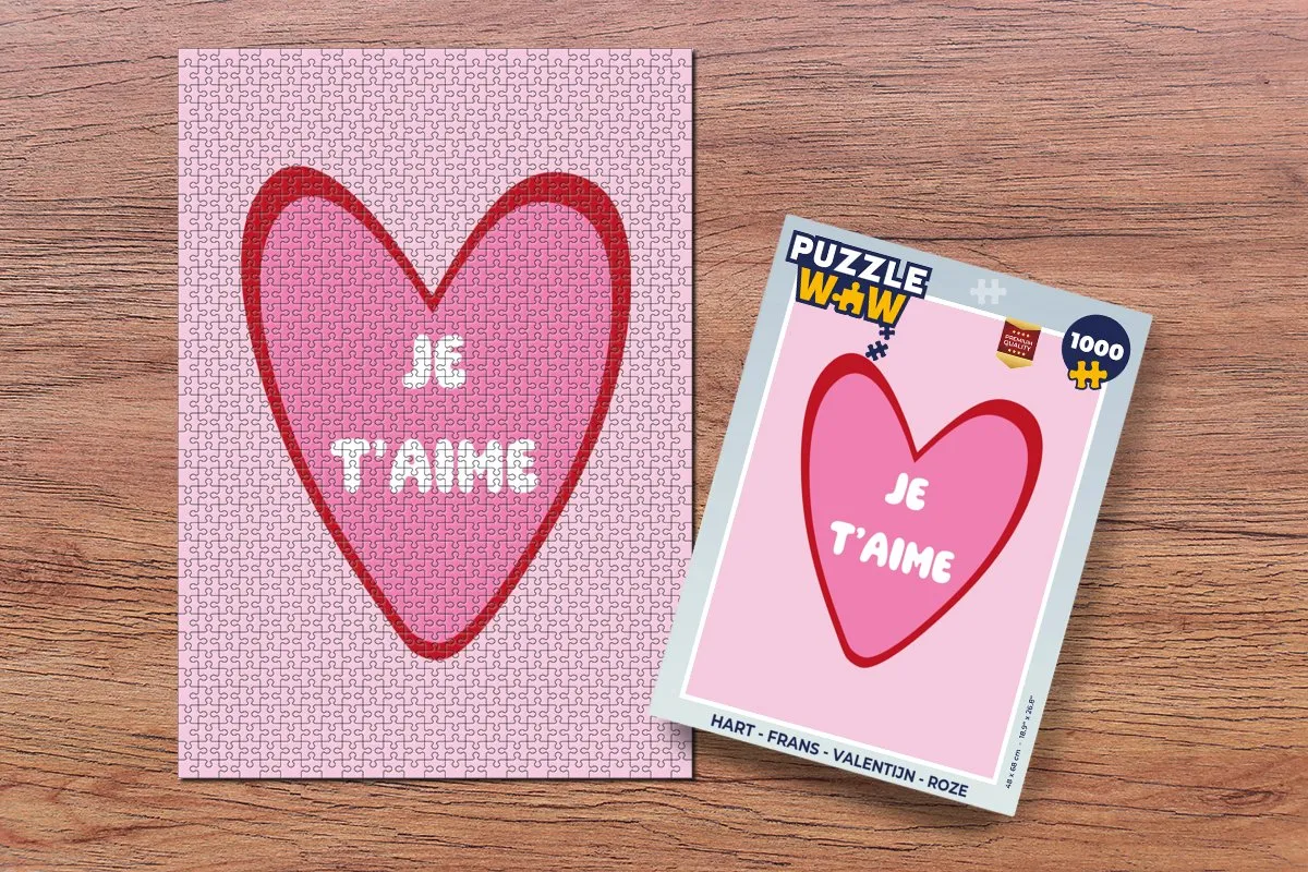 PuzzleWow Hart - Je t'aime Legpuzzel 1000 Stuks - Roze