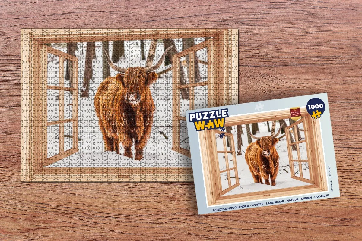 PuzzleWow Schotse Hooglander Winter Legpuzzel 1000 Stuks