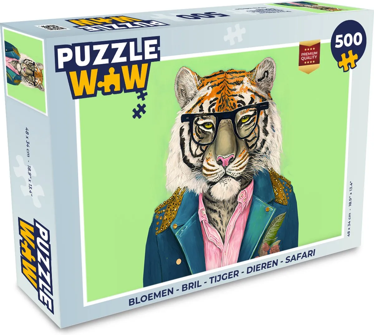 PuzzleWow Bloemen Bril Tijger Safari Legpuzzel 500 Stuks