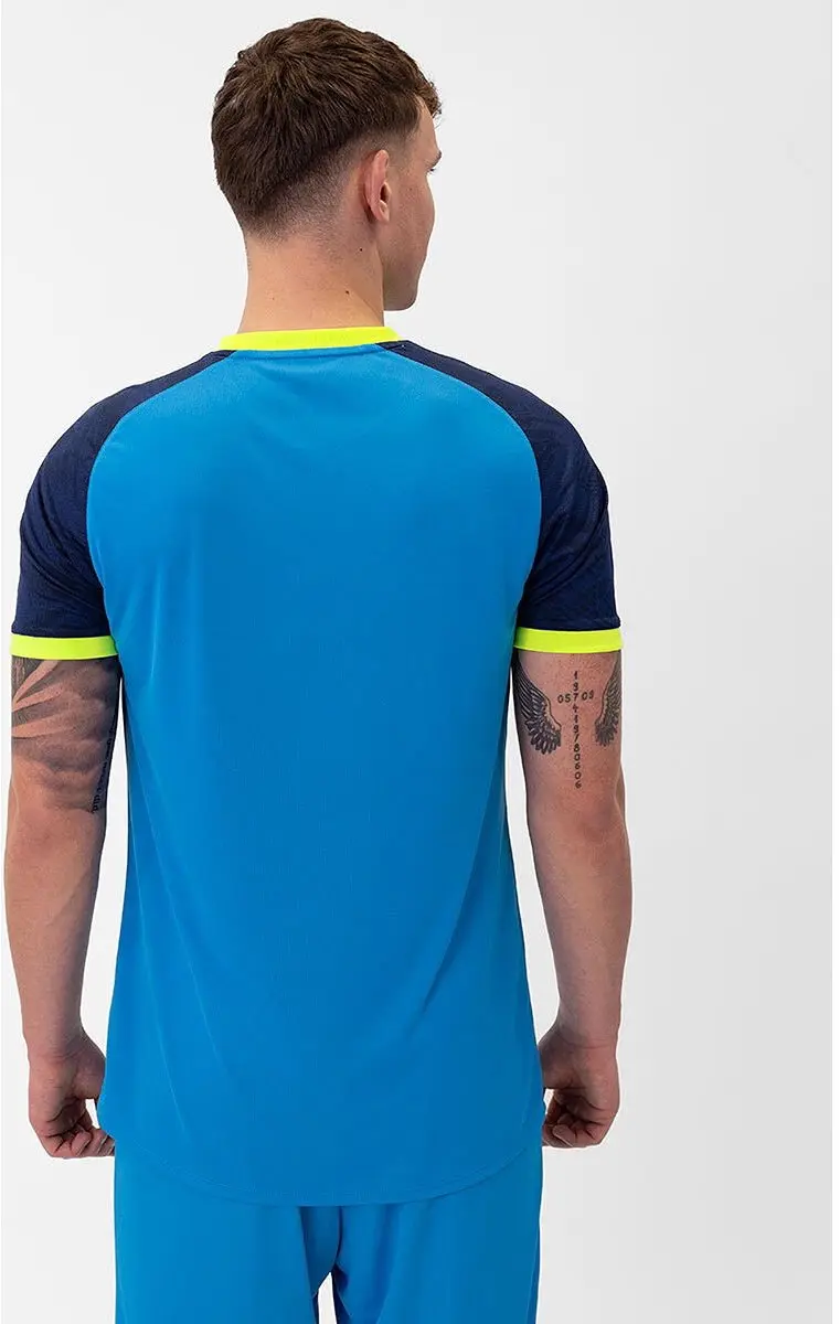 JAKO Iconic Shirt Korte Mouw Heren - Blauw/Marine/Fluogeel L