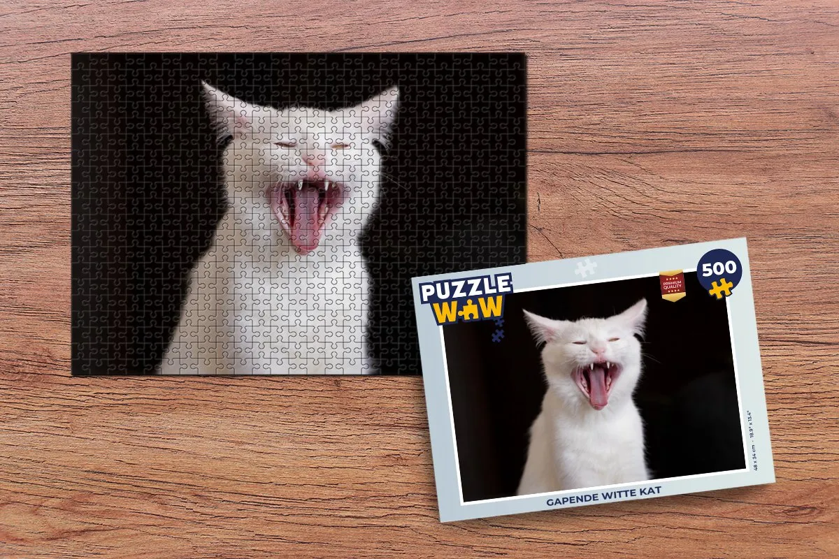 PuzzleWow Gapende Witte Kat Legpuzzel 500 Stuks - Multicolor