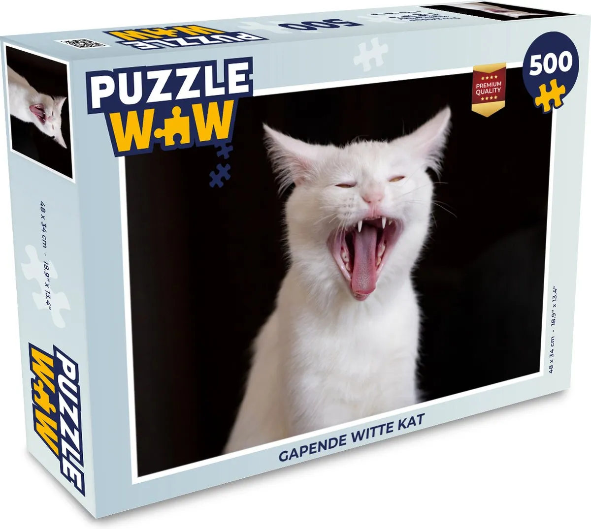 PuzzleWow Gapende Witte Kat Legpuzzel 500 Stuks