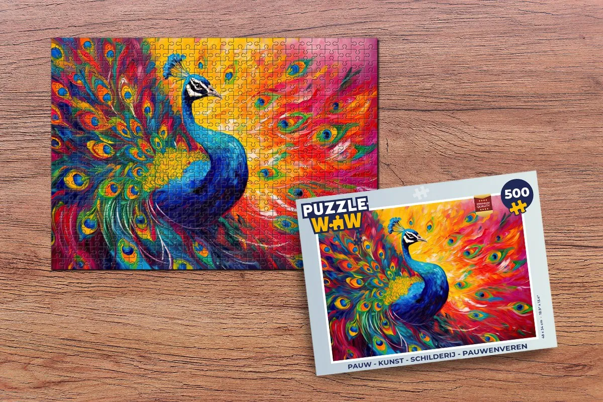 PuzzleWow Pauwenveren Legpuzzel 500 Stuks - Multicolor