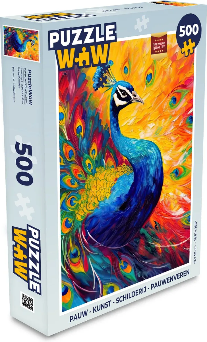 PuzzleWow Pauwenveren Legpuzzel 500 Stuks - Multicolor