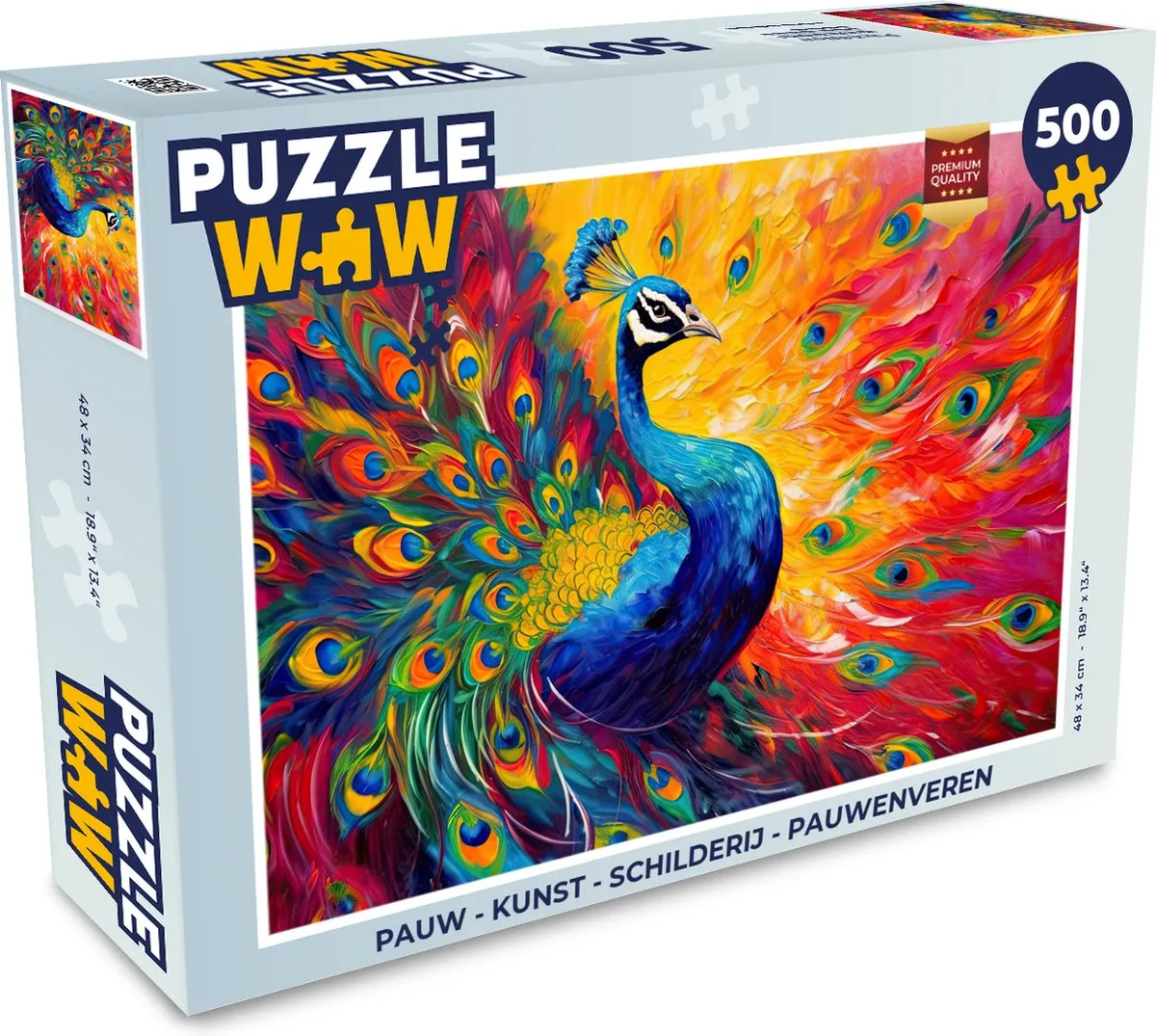 PuzzleWow Pauwenveren Legpuzzel 500 Stuks - Multicolor