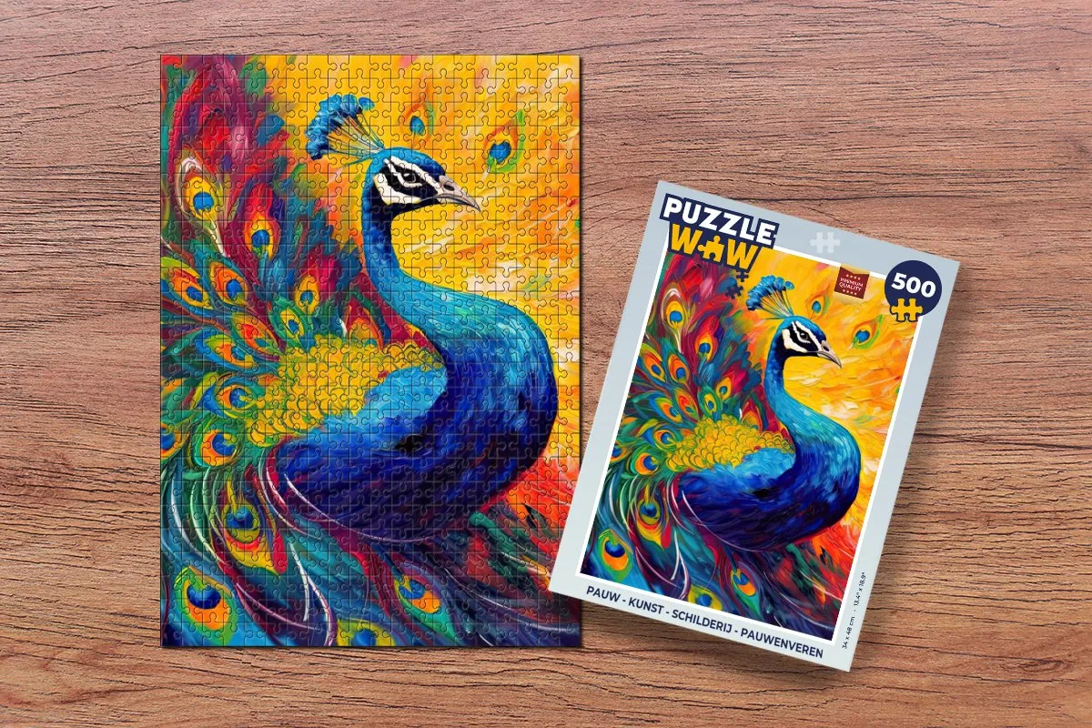 PuzzleWow Pauwenveren Legpuzzel 500 Stuks - Multicolor