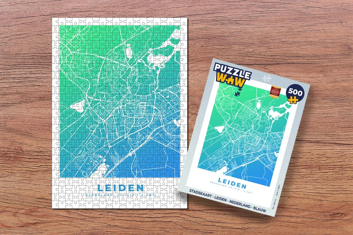 PuzzleWow Stadskaart Leiden Nederland Legpuzzel 500 Stuks - Multicolor