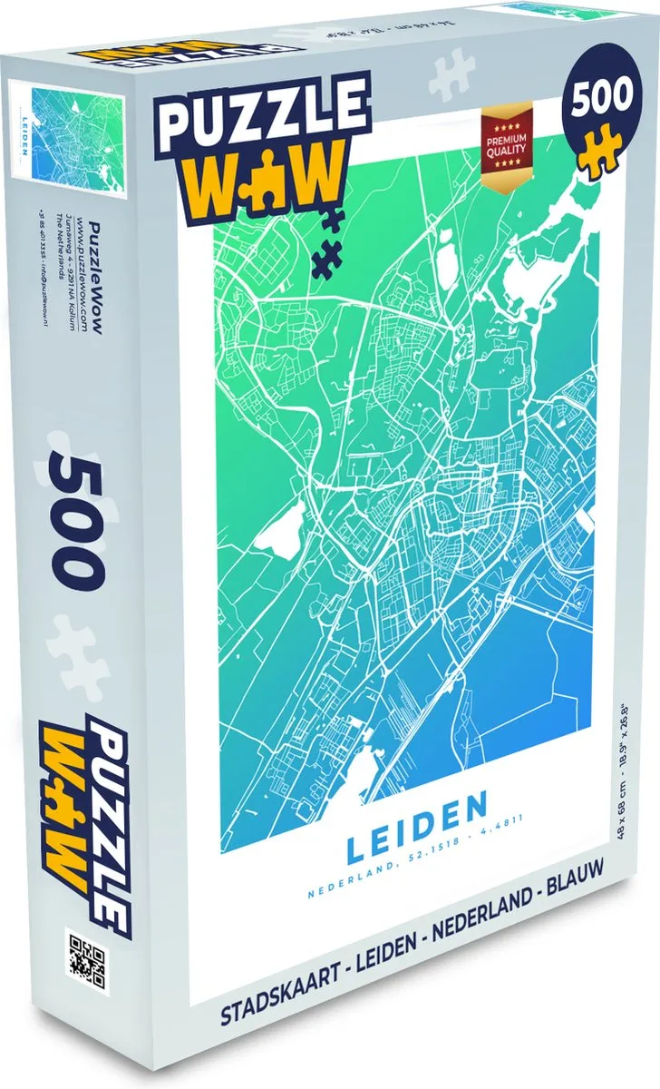 PuzzleWow Stadskaart Leiden Nederland Legpuzzel 500 Stuks
