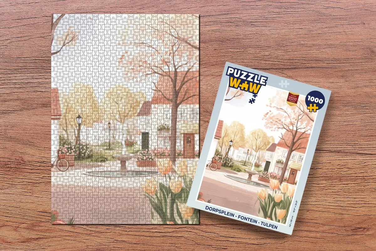 PuzzleWow Dorpsplein Legpuzzel 1000 Stuks - Huisjes & Plein