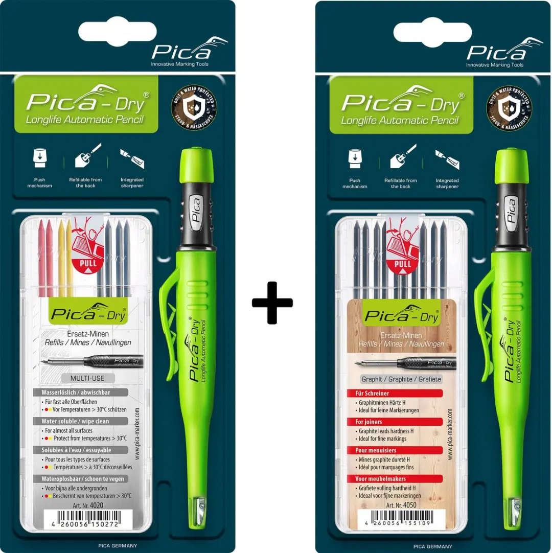 Pica 3030 Dry Markeerpotlood - 20 Stuks (2x3) - Grafiet/Rood/Gel
