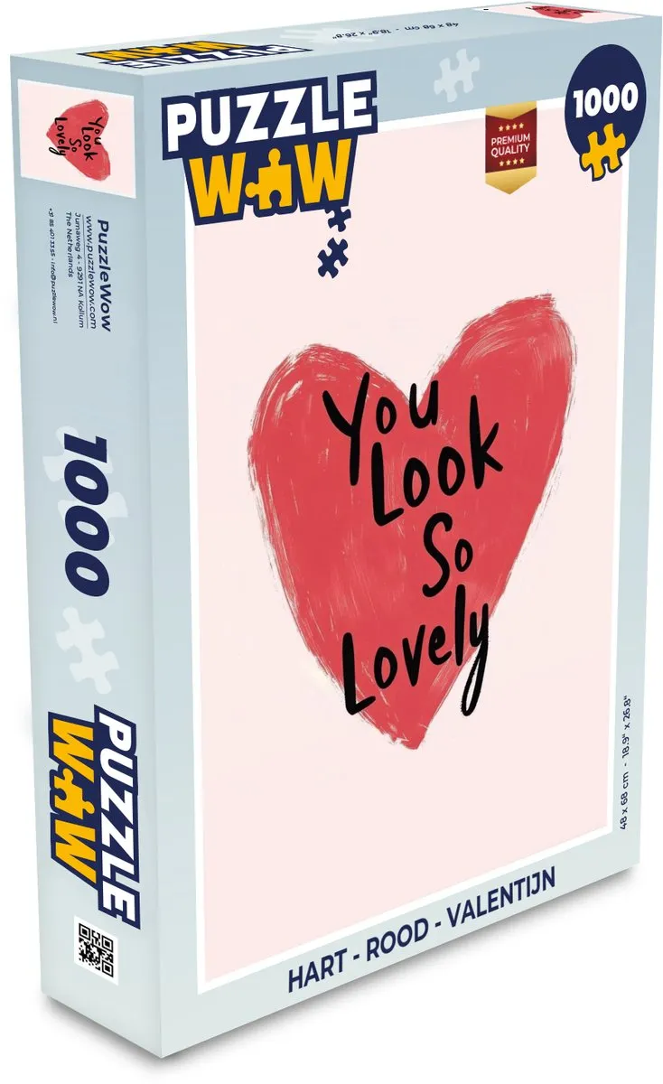 PuzzleWow Hart Legpuzzel 1000 Stuks - Rood - Valentijn