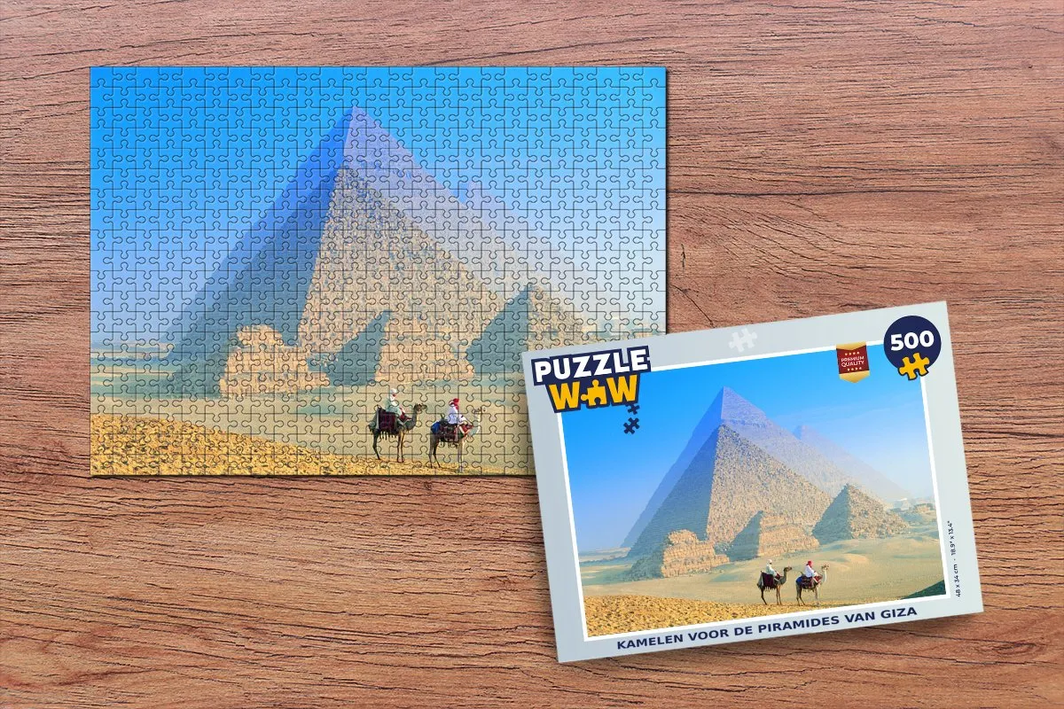 PuzzleWow Legpuzzel Kamelen voor de piramides van Giza 500 Stuks - Multicolor