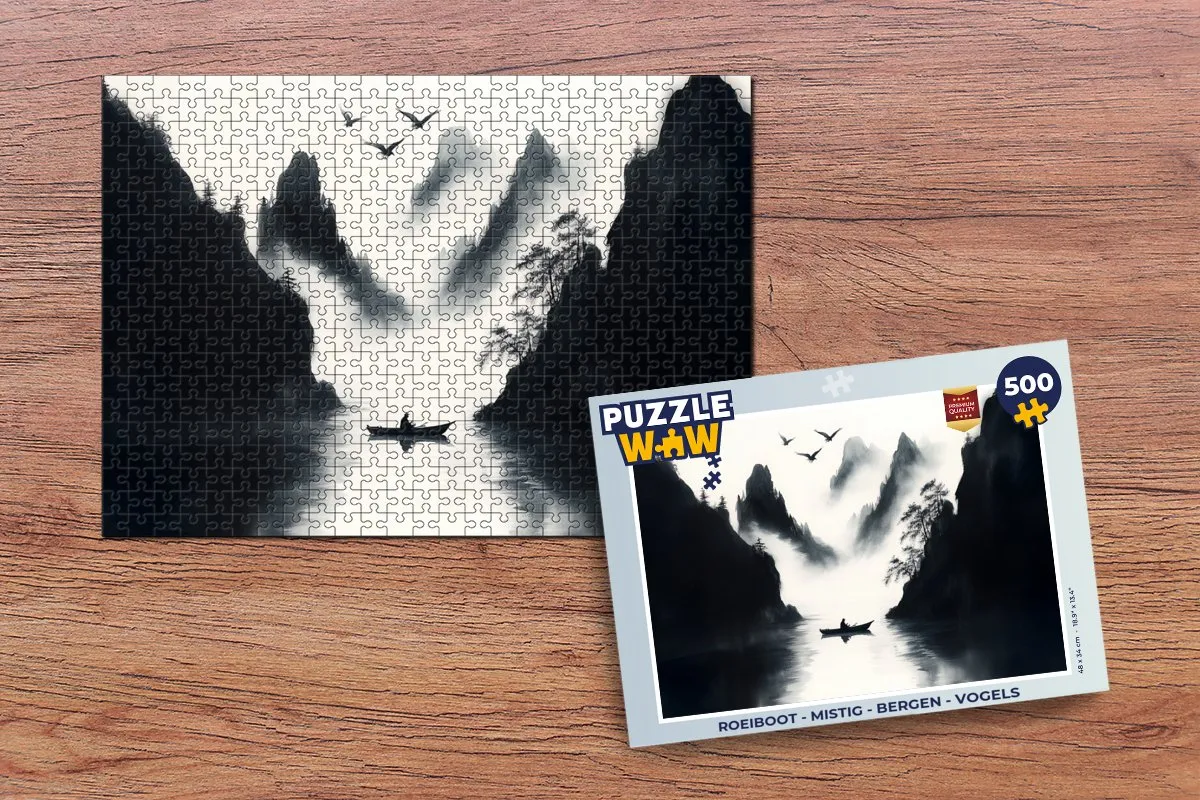 PuzzleWow Roeiboot Mistig Bergen Vogels Legpuzzel 500 Stuks