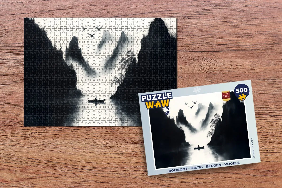 PuzzleWow Roeiboot Mistig Bergen Vogels Legpuzzel 500 Stuks