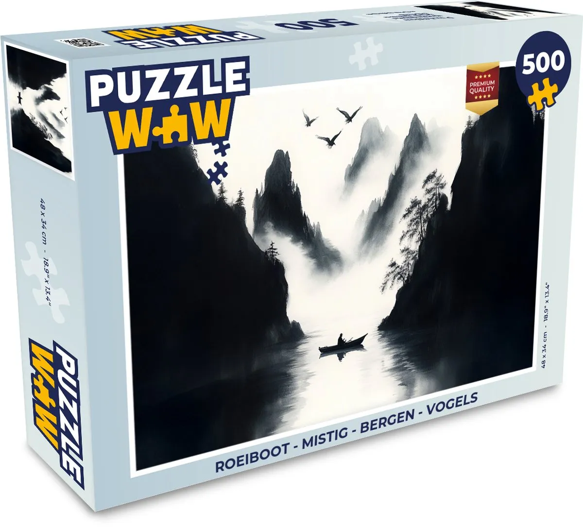 PuzzleWow Roeiboot Mistig Bergen Vogels Legpuzzel 500 Stuks