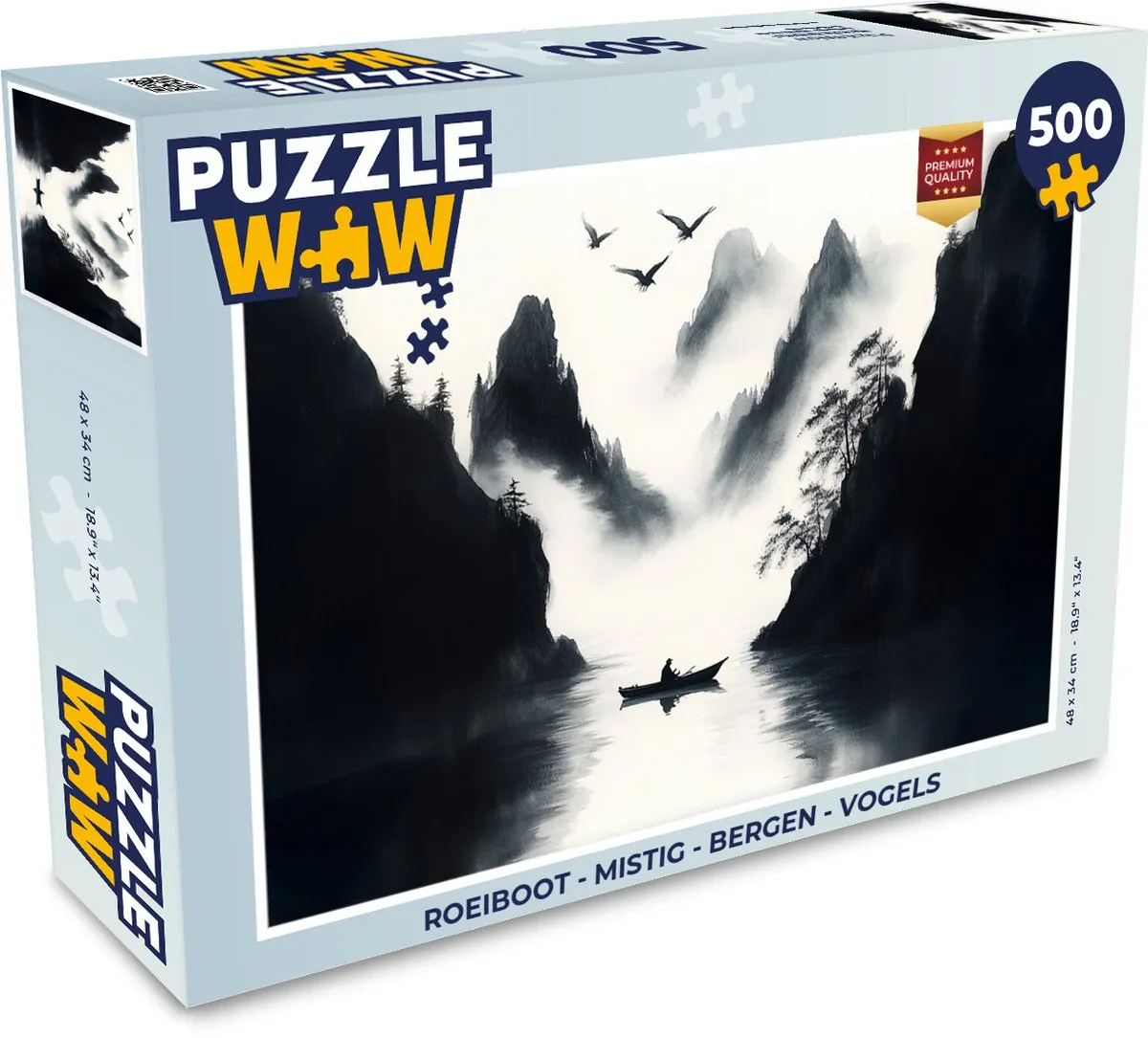 PuzzleWow Roeiboot Mistig Bergen Vogels Legpuzzel 500 Stuks